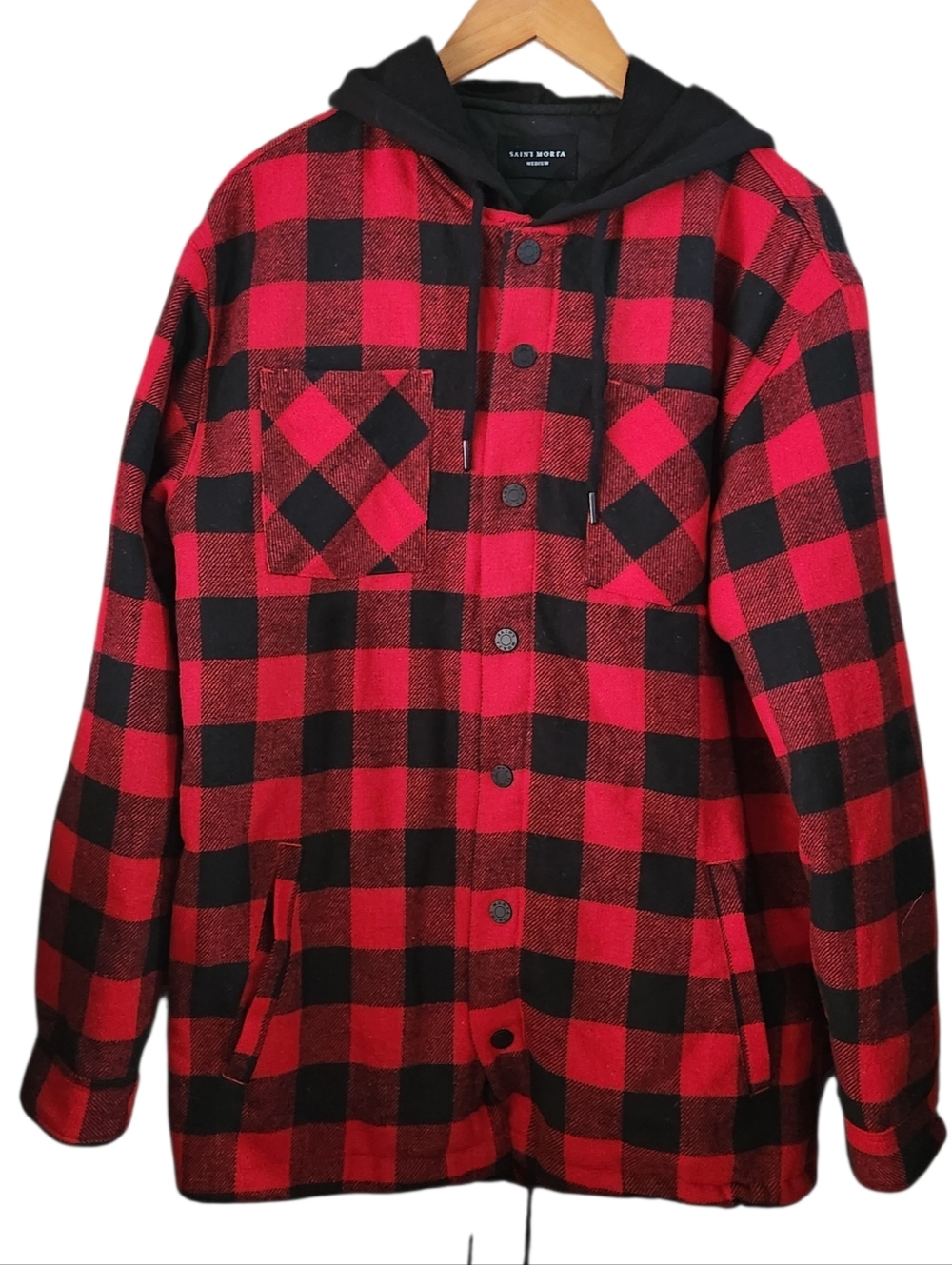 Saint Morta Assasin Hooded Flannel Red/Black Shirt Jacket Size Medium